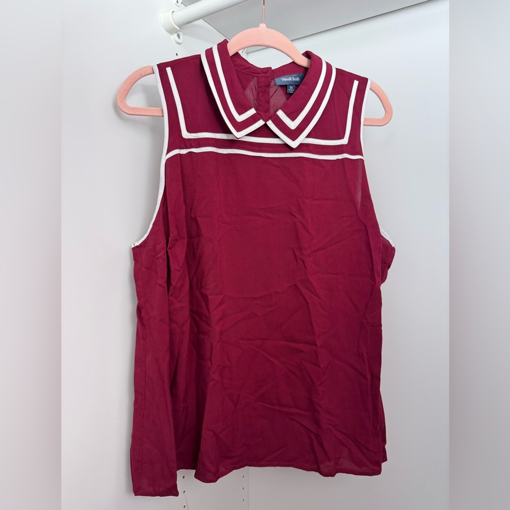 Modcloth Red Sleeveless Blouse with Peter Pan Collar